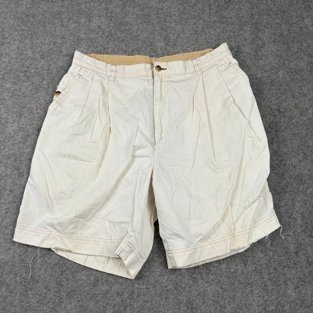 Nautica Chino Shorts Mens 33 Off White Pleated Front Cotton Casual Classic Cargo